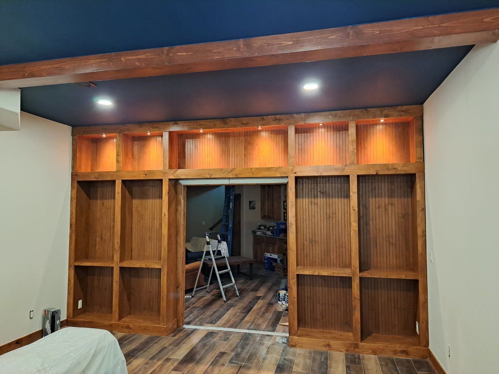 Project Custom Shelving and Faux Beams for a New Library Space image